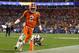 CHARLOTTE, NC - DECEMBER 02: Kelly Bryant #2 of the Clemson Tigers scores a touchdown against the Miami Hurricanes in the first quarter during the ACC Football Championship at Bank of America Stadium on December 2, 2017 in Charlotte, North Carolina. (Photo by Streeter Lecka/Getty Images)