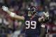 HOUSTON, TX - OCTOBER 08: J.J. Watt #99 of the Houston Texans gets the crowd to make noise in the first quarter against the Kansas City Chiefs at NRG Stadium on October 8, 2017 in Houston, Texas. (Photo by Tim Warner/Getty Images)