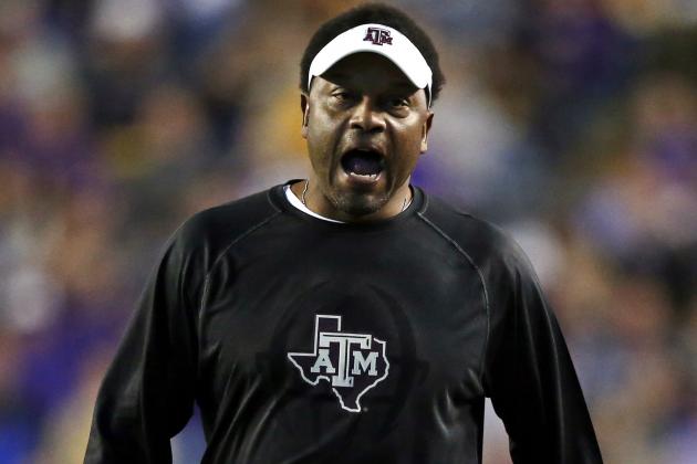 Texas A&M coach Kevin Sumlin reacts on the sideline during the first half of the team's NCAA college football game against LSU in Baton Rouge, La., Saturday, Nov. 25, 2017. (AP Photo/Gerald Herbert)