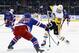 NEW YORK, NY - OCTOBER 17: Ryan McDonagh #27 of the New York Rangers attempts to block a shot by Jake Guentzel #59 of the Pittsburgh Penguins during the first period at Madison Square Garden on October 17, 2017 in New York City. (Photo by Bruce Bennett/Getty Images)