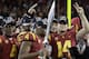 Southern California quarterback Sam Darnold (14) and teammates celebrate after defeating Stanford 31-28 in the Pac-12 Conference championship NCAA college football game in Santa Clara, Calif., Friday, Dec. 1, 2017. (AP Photo/Marcio Jose Sanchez)