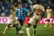 Beder Caicedo (r) of Ecuador's Barcelona, vies for the ball with Arthur of Brazil's Gremio, during their Copa Libertadores 2017 football match held at the Arena do Gremio stadium, in Porto Alegre, Brazil, on November 01, 2017. / AFP PHOTO / Jefferson BERNARDES (Photo credit should read JEFFERSON BERNARDES/AFP/Getty Images)