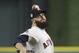 Houston Astros starting pitcher Dallas Keuchel throws during the first inning of Game 5 of baseball's World Series against the Los Angeles Dodgers Sunday, Oct. 29, 2017, in Houston. (AP Photo/Thomas B. Shea, Pool)