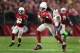 GLENDALE, AZ - DECEMBER 03: Wide receiver Larry Fitzgerald #11 of the Arizona Cardinals runs with the football after a reception against the Los Angeles Rams during the NFL game at the University of Phoenix Stadium on December 3, 2017 in Glendale, Arizona. The Rams defeated the Cardinals 32-16. (Photo by Christian Petersen/Getty Images)