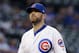 Chicago Cubs closer Wade Davis reacts after Arizona Diamondbacks' J.D. Martinez hit a solo home run during the ninth inning of a baseball game Thursday, Aug. 3, 2017, in Chicago. (AP Photo/Nam Y. Huh)