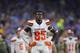 Cleveland Browns tight end David Njoku (85) watches a replay against the Detroit Lions during an NFL football game in Detroit, Sunday, Nov. 12, 2017. (AP Photo/Paul Sancya)