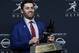 NEW YORK, NY - DECEMBER 09: Baker Mayfield, quarterback of the Oklahoma Sooners, poses for the media after the 2017 Heisman Trophy Presentation at the Marriott Marquis December 9, 2017 in New York City. (Photo by Jeff Zelevansky/Getty Images)