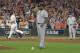 New York Yankees starting pitcher CC Sabathia reacts after giving up a home run to Houston Astros' Evan Gattis during the fourth inning of Game 7 of baseball's American League Championship Series Saturday, Oct. 21, 2017, in Houston. (AP Photo/David J. Phillip)