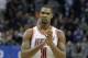FILE - In this Feb. 3, 2016, file photo, Miami Heat forward Chris Bosh (1) reacts to a call during the second half of an NBA basketball game against the Dallas Mavericks, in Dallas. Bosh was dealing with more than one blood clot earlier this year, and said Wednesday, Sept. 21, 2016, that he felt written off when Miami Heat team doctors advised him that the situation would likely be career-ending. (AP Photo/LM Otero, File)