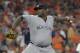 New York Yankees starting pitcher CC Sabathia throws during the first inning of Game 7 of baseball's American League Championship Series against the Houston Astros Saturday, Oct. 21, 2017, in Houston. (AP Photo/David J. Phillip)