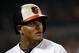 Baltimore Orioles' Manny Machado walks off the field after flying out during a baseball game against the New York Yankees in Baltimore, Tuesday, Sept. 5, 2017. (AP Photo/Patrick Semansky)