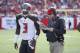 TAMPA, FL - OCTOBER 29: Head coach Dirk Koetter of the Tampa Bay Buccaneers gives instructions to quarterback Jameis Winston #3 during a game against the Carolina Panthers at Raymond James Stadium on October 29, 2017 in Tampa, Florida. The Panthers defeated the Bucs 17-3. (Photo by Joe Robbins/Getty Images)