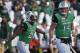 Marshall running back Keion Davis (24) celebrates with quarterback Chase Litton (14) after scoring a touchdown against Colorado State during the first half of the New Mexico Bowl NCAA college football game in Albuquerque, N.M., Saturday, Dec. 16, 2017. (AP Photo/Andres Leighton)
