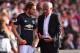 Manchester United's Portuguese manager Jose Mourinho (R) speaks with Manchester United's Dutch midfielder Daley Blind on the touchline during the English Premier League football match between Southampton and Manchester United at St Mary's Stadium in Southampton, southern England on September 23, 2017. / AFP PHOTO / Glyn KIRK / RESTRICTED TO EDITORIAL USE. No use with unauthorized audio, video, data, fixture lists, club/league logos or 'live' services. Online in-match use limited to 75 images, no video emulation. No use in betting, games or single club/league/player publications. / (Photo credit should read GLYN KIRK/AFP/Getty Images)