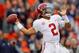 AUBURN, AL - NOVEMBER 25: Jalen Hurts #2 of the Alabama Crimson Tide throws a pass during the first quarter against the Auburn Tigers at Jordan Hare Stadium on November 25, 2017 in Auburn, Alabama. (Photo by Kevin C. Cox/Getty Images)