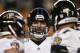Baltimore Ravens quarterback Joe Flacco (5) in the huddle during an NFL football game against the Pittsburgh Steelers, Sunday, Dec. 10, 2017, in Pittsburgh. (AP Photo/Keith Srakocic)