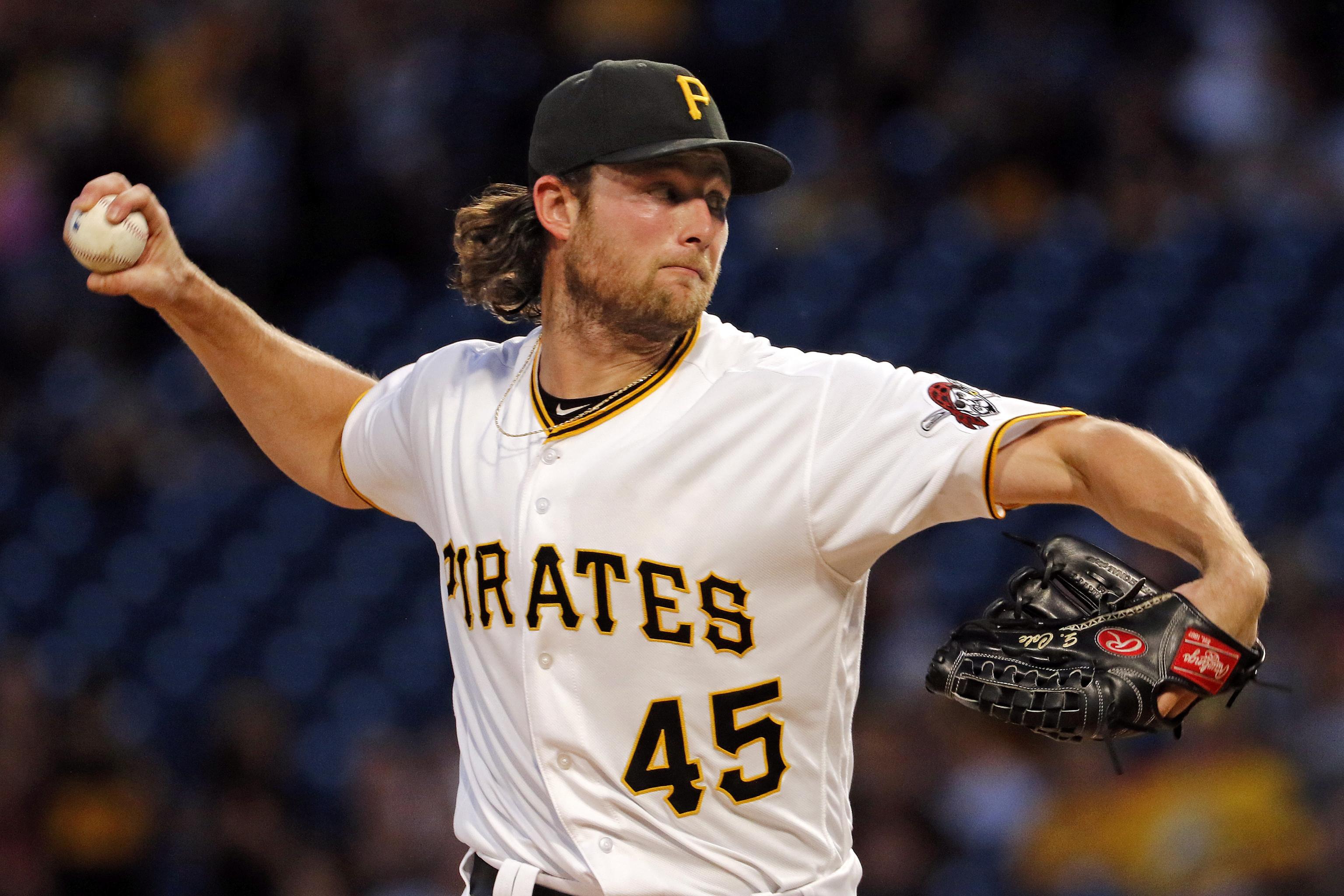 Pittsburgh Pirates starting pitcher Gerrit Cole stands in the