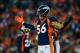 DENVER, CO - DECEMBER 10: Outside linebacker Shane Ray #56 of the Denver Broncos jokes around with the New York Jets bench in the fourth quarter of a game at Sports Authority Field at Mile High on December 10, 2017 in Denver, Colorado. (Photo by Dustin Bradford/Getty Images)