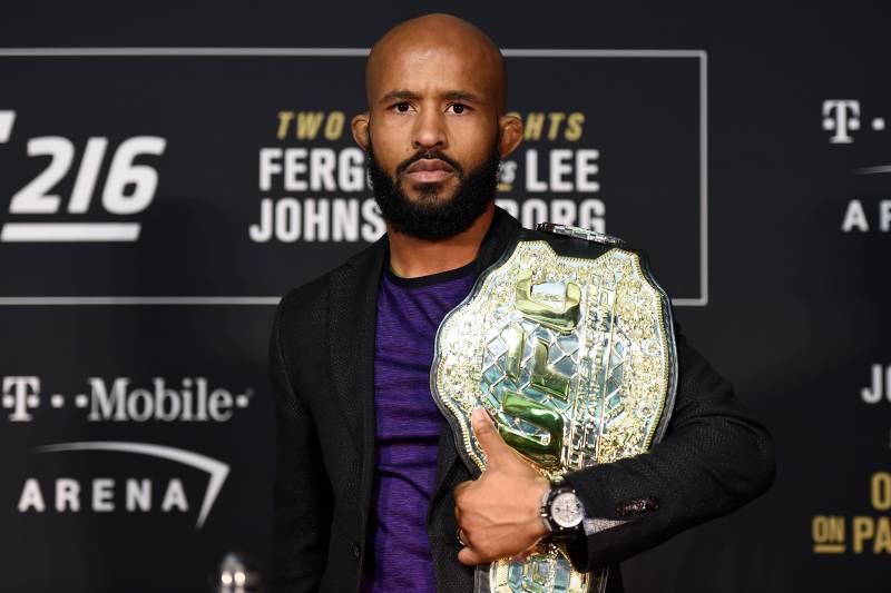 LAS VEGAS, NV - OCTOBER 07: UFC featherweight champion Demetrious Johnson poses for a picture during the UFC 216 event inside TMobile Arena on October 7, 2017 in Las Vegas, Nevada. (Photo by Brandon Magnus/Zuffa LLC/Zuffa LLC via Getty Images)