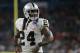 Oakland Raiders running back Marshawn Lynch (24) on the field, during the second half of an NFL football game against the Miami Dolphins, Sunday, Nov. 5, 2017, in Miami Gardens, Fla. (AP Photo/Lynne Sladky)