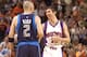 PHOENIX - APRIL 6: Steve Nash #13 of the Phoenix Suns has a laugh with Jason Kidd #2 of the Dallas Mavericks before their NBA game played at U.S. Airways Center on April 6, 2008 in Phoenix, Arizona. NOTE TO USER: User expressly acknowledges and agrees that, by downloading and or using this photograph, user is consenting to the terms and conditions of the Getty Images License Agreement. Mandatory Copyright Notice: Copyright 2008 NBAE (Photo by Barry Gossage/NBAE via Getty Images)