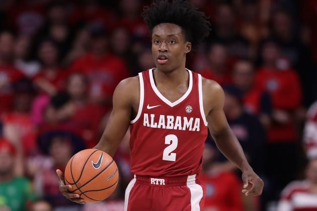 TUCSON, AZ - DECEMBER 09:  Collin Sexton #2 of the Alabama Crimson Tide handles the ball during the first half of the college basketball game against the Arizona Wildcats at McKale Center on December 9, 2017 in Tucson, Arizona. The Wildcats defeated the Crimson Tide 88-82.  (Photo by Christian Petersen/Getty Images)