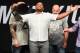 DALLAS, TX - MAY 12: UFC light heavyweight champion Daniel Cormier raises his belt during the UFC Summer Kickoff Press Conference at the American Airlines Center on May 12, 2017 in Dallas, Texas. (Photo by Josh Hedges/Zuffa LLC/Zuffa LLC via Getty Images)