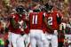 ATLANTA, GA - JANUARY 14: Matt Ryan #2 of the Atlanta Falcons and Julio Jones #11 of the Atlanta Falcons react after scoring a touchdown against the Seattle Seahawks at the Georgia Dome on January 14, 2017 in Atlanta, Georgia. (Photo by Gregory Shamus/Getty Images)