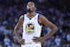 OAKLAND, CA - DECEMBER 25: Kevin Durant #35 of the Golden State Warriors looks on while there's a break in the action against the Cleveland Cavaliers late in the fouth quarter of an NBA basketball game at ORACLE Arena on December 25, 2017 in Oakland, California. NOTE TO USER: User expressly acknowledges and agrees that, by downloading and or using this photograph, User is consenting to the terms and conditions of the Getty Images License Agreement. (Photo by Thearon W. Henderson/Getty Images)