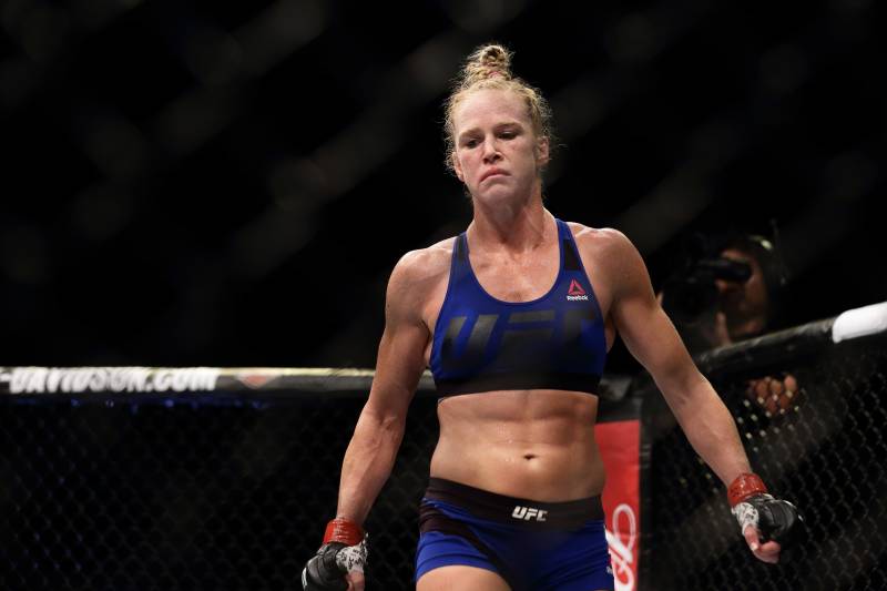 SINGAPORE - JUNE 17: Holly Holm of United States reacts after defeating Bethe Correia of Brazil in the Women%26#xD5;s Bantamweight Main Event Bout during UFC Singapore Fight Night at Singapore Indoor Stadium on June 17, 2017 in Singapore. (Photo by Suhaimi Abdullah/Getty Images)