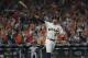 Houston Astros' Jose Altuve celebrates after hitting a home run during the fifth inning of Game 7 of baseball's American League Championship Series against the New York Yankees Saturday, Oct. 21, 2017, in Houston. (AP Photo/David J. Phillip)