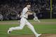 OUT OF CAMERA FILE - New York Yankees' Todd Frazier reacts after hitting a home run during the third inning of Game 3 of baseball's American League Championship Series against the Houston Astros Monday, Oct. 16, 2017, in New York. (AP Photo/David J. Phillip)