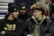 LiAngelo Ball, left, and his brother, LaMelo, talk before an NBA basketball game between the Los Angeles Lakers and the Cleveland Cavaliers, Thursday, Dec. 14, 2017, in Cleveland. (AP Photo/Tony Dejak)