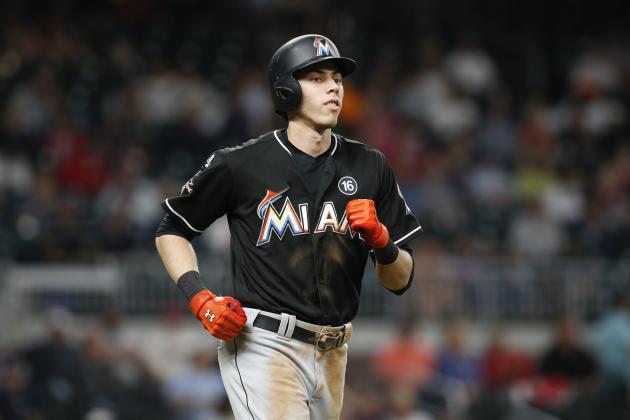 Miami Marlins' Christian Yelich walks in the seventh inning of a baseball game against the Atlanta Braves, Thursday, Sept. 7, 2017, in Atlanta. (AP Photo/Brett Davis)