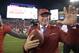 Former Tampa Bay Buccaneers head coach Jon Gruden reacts after being inducted into the Buccaneers Ring of Honor during halftime of an NFL football game against the Atlanta Falcons Monday, Dec. 18, 2017, in Tampa, Fla. (AP Photo/Phelan M. Ebenhack)