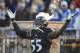 Baltimore Ravens outside linebacker Terrell Suggs (55) rallies the crowd as he runs onto the field before the first half of an NFL football game against Indianapolis Colts in Baltimore, Saturday, Dec 23, 2017. (AP Photo/Nick Wass)