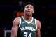 OKLAHOMA CITY, OK- DECEMBER 29, 2017: Giannis Antetokounmpo #34 of the Milwaukee Bucks looks on during the game against the Oklahoma City Thunder on December 29, 2017 at Chesapeake Energy Arena in Oklahoma City, Oklahoma. NOTE TO USER: User expressly acknowledges and agrees that, by downloading and or using this photograph, User is consenting to the terms and conditions of the Getty Images License Agreement. Mandatory Copyright Notice: Copyright 2017 NBAE (Photo by Nathaniel S. Butler/NBAE via Getty Images)