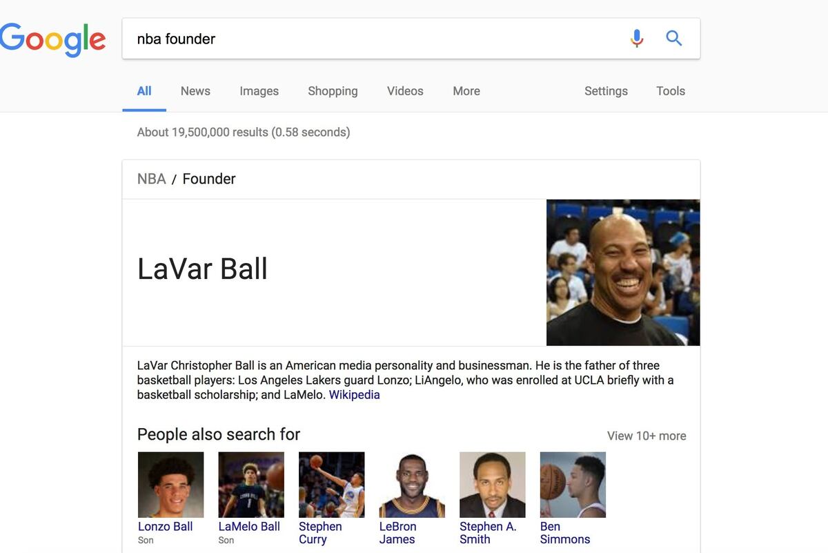 Google Search For Nba Founder Yields Lavar Ball News Scores Google Search For Nba Founder Yields Lavar Ball News Scores
