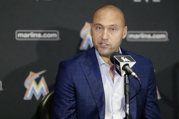 Miami Marlins owner Derek Jeter talks to reporters during a news conference, Tuesday, Oct. 3, 2017, in Miami. Jeter says he will help develop a winning culture with the Marlins that will emphasize hard work, discipline and no excuses. (AP Photo/Alan Diaz)