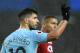Manchester City's Argentinian striker Sergio Aguero celebrates after scoring their third goal during the English Premier League football match between Manchester City and Watford at the Etihad Stadium in Manchester, north west England, on January 2, 2018. / AFP PHOTO / Oli SCARFF / RESTRICTED TO EDITORIAL USE. No use with unauthorized audio, video, data, fixture lists, club/league logos or 'live' services. Online in-match use limited to 75 images, no video emulation. No use in betting, games or single club/league/player publications. / (Photo credit should read OLI SCARFF/AFP/Getty Images)