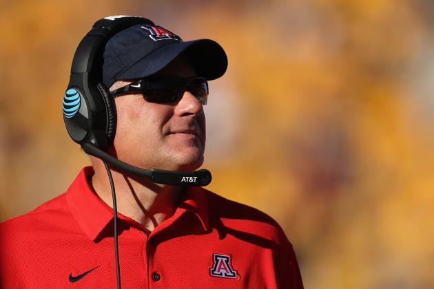 TEMPE, AZ - NOVEMBER 25:  Head coache Rich Rodriguez of the Arizona Wildcats watches from the sidelines during the first half of the college football game against the Arizona State Sun Devils at Sun Devil Stadium on November 25, 2017 in Tempe, Arizona.  (Photo by Christian Petersen/Getty Images)