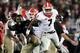 PASADENA, CA - JANUARY 01: Lorenzo Carter #7 of the Georgia Bulldogs celebrates after blocking the field goal attempt from Austin Seibert #43 of the Oklahoma Sooners in the 2018 College Football Playoff Semifinal at the Rose Bowl Game presented by Northwestern Mutual at the Rose Bowl on January 1, 2018 in Pasadena, California. (Photo by Matthew Stockman/Getty Images)