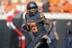 STILLWATER, OK - NOVEMBER 04: Wide receiver James Washington #28 of the Oklahoma State Cowboys warms up before the game against the Oklahoma Sooners at Boone Pickens Stadium on November 4, 2017 in Stillwater, Oklahoma. Oklahoma defeated Oklahoma State 62-52. (Photo by Brett Deering/Getty Images)