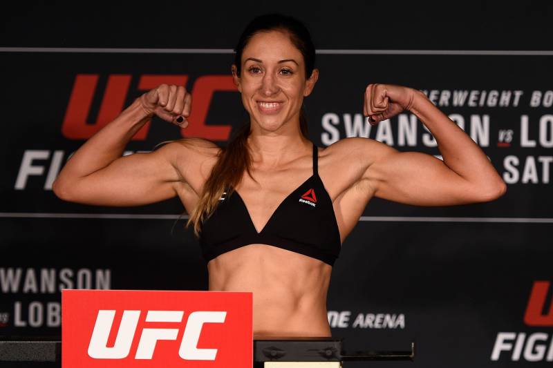 NASHVILLE, TN - APRIL 21: Jessica Penne poses on the scale during the UFC Fight Night weigh-in at the Sheraton Music City Hotel on April 21, 2017 in Nashville, Tennessee. (Photo by Jeff Bottari/Zuffa LLC/Zuffa LLC via Getty Images)