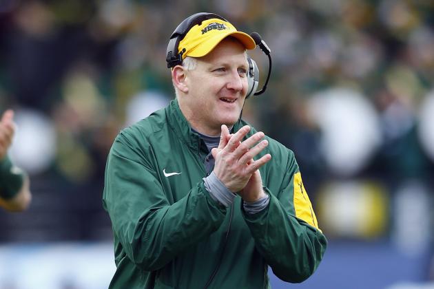 FILE - In this Jan. 9, 2016, file photo, North Dakota State head coach Chris Klieman reacts during the FCS championship NCAA college football game against Jacksonville State in Frisco, Texas. North Dakota State won 37-10 to win their fifth consecutive championship. NDSU hosts James Madison on Friday, Dec. 16 in the semifinals with the winner advancing to the FCS title game Jan. 7, 2017, in Frisco. (AP Photo/Mike Stone, File)