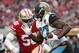 Jacksonville Jaguars running back Leonard Fournette (27) runs against San Francisco 49ers linebacker Brock Coyle (50) during the first half of an NFL football game in Santa Clara, Calif., Sunday, Dec. 24, 2017. (AP Photo/Tony Avelar)