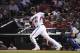 PHOENIX, AZ - OCTOBER 09: JD Martinez #28 of the Arizona Diamondbacks follows through on a swing during game three of the National League Divisional Series against the Los Angeles Dodgers at Chase Field on October 9, 2017 in Phoenix, Arizona. (Photo by Norm Hall/Getty Images)