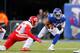 EAST RUTHERFORD, NJ - NOVEMBER 19: (NEW YORK DAILIES OUT) Shane Vereen #34 of the New York Giants in action against Kenneth Acker #25 of the Kansas City Chiefs on November 19, 2017 at MetLife Stadium in East Rutherford, New Jersey. The Giants defeated the Chiefs 12-9 in overtime. (Photo by Jim McIsaac/Getty Images)