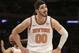 New York Knicks' Enes Kanter reacts to a call by the referee during the second half of the NBA basketball game against the Philadelphia 76ers, Monday, Dec. 25, 2017, in New York. The 76ers defeated the Knicks 105-98. (AP Photo/Seth Wenig)