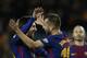 FC Barcelona's Jordi Alba, right, celebrates after scoring with his teammate Lionel Messi during the Spanish Copa del Rey round of 16 second leg soccer match between FC Barcelona and Celta de Vigo at the Camp Nou stadium in Barcelona, Spain, Thursday, Jan. 11, 2018. (AP Photo/Manu Fernandez)